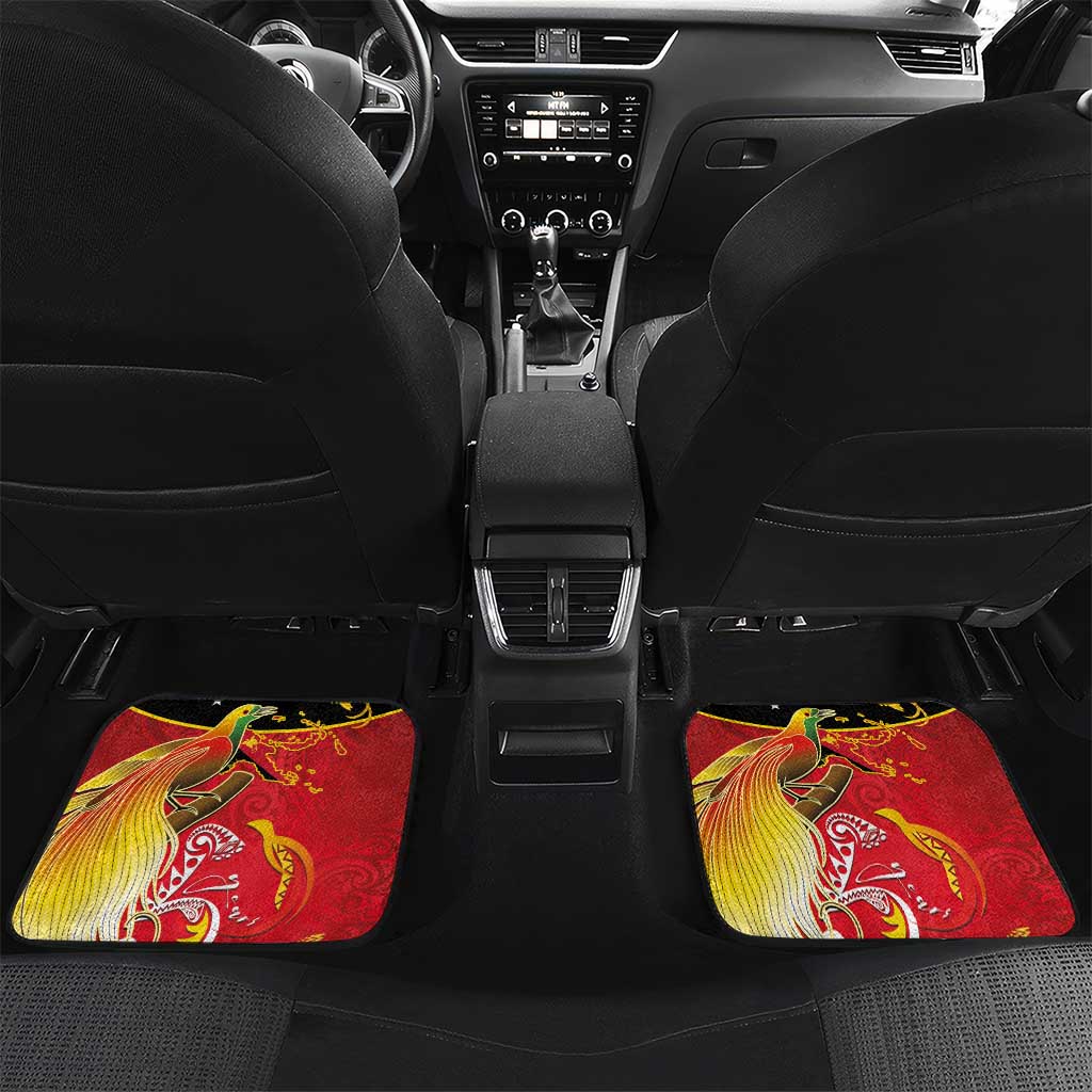 Papua New Guinea Independence Day Car Mats Happy Anniversary 50th Bird-of-paradise Melanesian Tattoos LT03 Set 2pcs - Back Black - Polynesian Pride