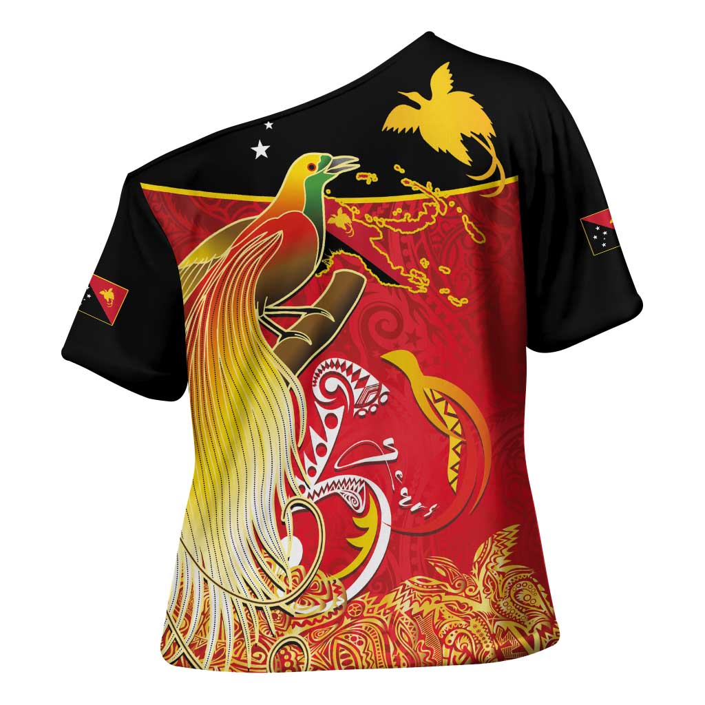 Papua New Guinea Independence Day Cross Shoulder Shirt Happy Anniversary 50th Bird-of-paradise Melanesian Tattoos LT03 - Polynesian Pride