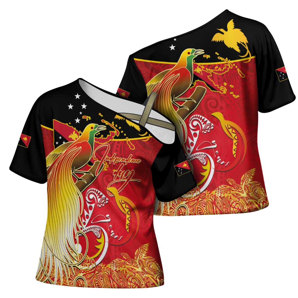Papua New Guinea Independence Day Cross Shoulder Shirt Happy Anniversary 50th Bird-of-paradise Melanesian Tattoos LT03 - Polynesian Pride