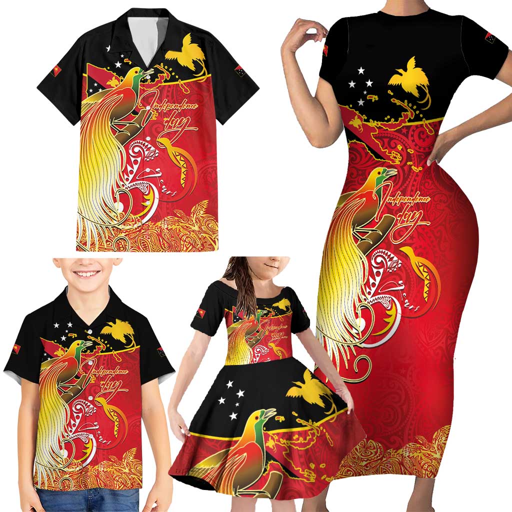 Papua New Guinea Independence Day Family Matching Short Sleeve Bodycon Dress and Hawaiian Shirt Happy Anniversary 50th Bird-of-paradise Melanesian Tattoos LT03 - Polynesian Pride
