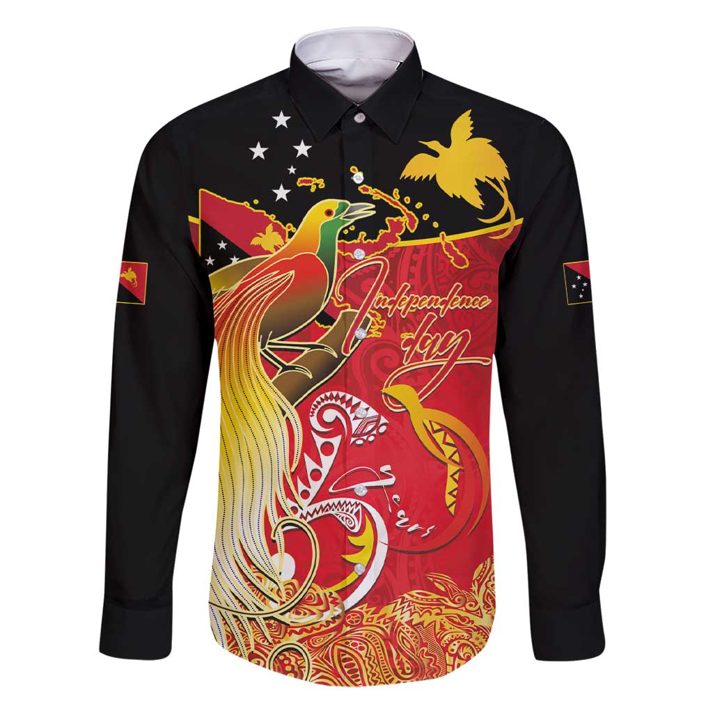 Papua New Guinea Independence Day Family Matching Short Sleeve Bodycon Dress and Hawaiian Shirt Happy Anniversary 50th Bird-of-paradise Melanesian Tattoos LT03 Dad's Shirt - Long Sleeve Black - Polynesian Pride