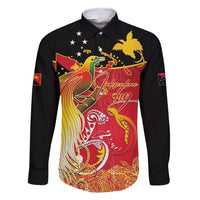 Papua New Guinea Independence Day Family Matching Short Sleeve Bodycon Dress and Hawaiian Shirt Happy Anniversary 50th Bird-of-paradise Melanesian Tattoos LT03 Dad's Shirt - Long Sleeve Black - Polynesian Pride