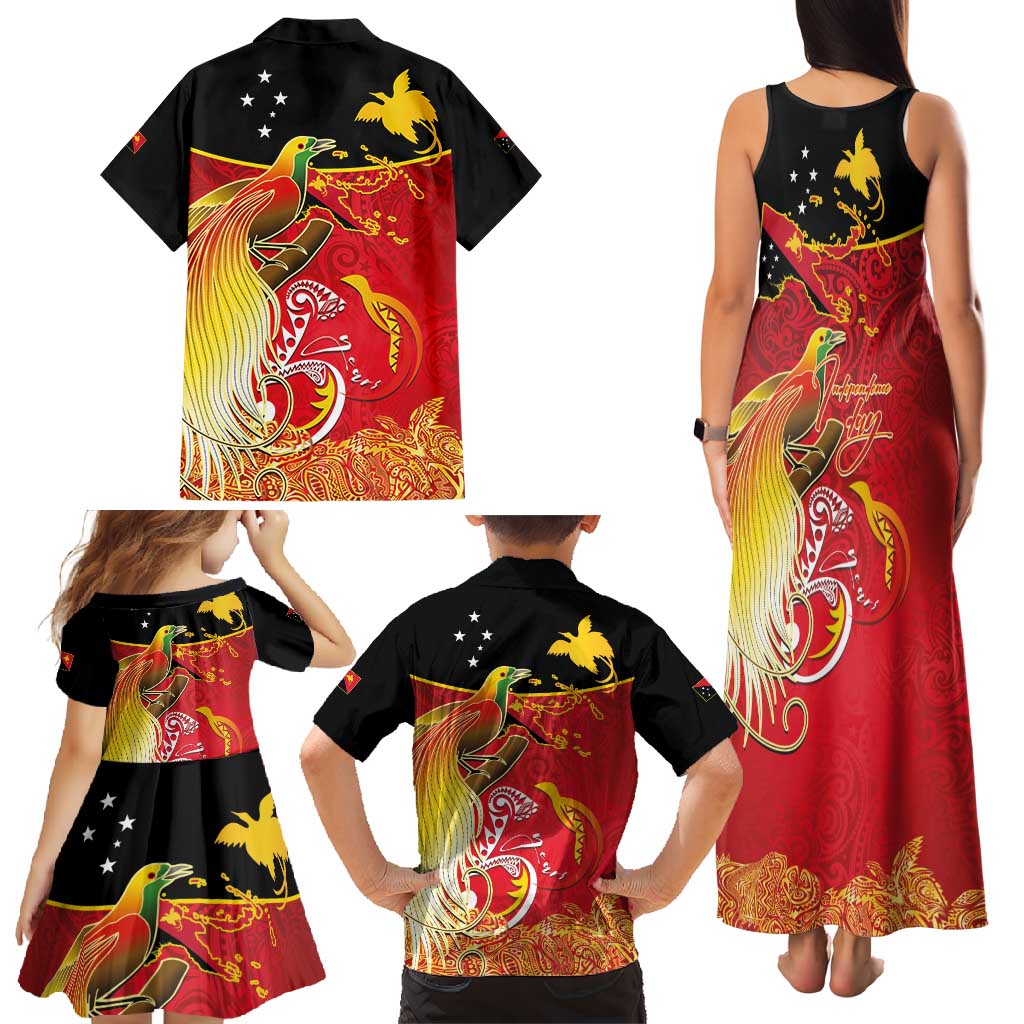 Papua New Guinea Independence Day Family Matching Tank Maxi Dress and Hawaiian Shirt Happy Anniversary 50th Bird-of-paradise Melanesian Tattoos LT03 - Polynesian Pride