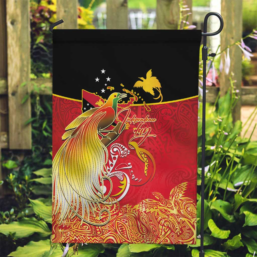 Papua New Guinea Independence Day Garden Flag Happy Anniversary 50th Bird-of-paradise Melanesian Tattoos LT03 Garden Flag Black - Polynesian Pride