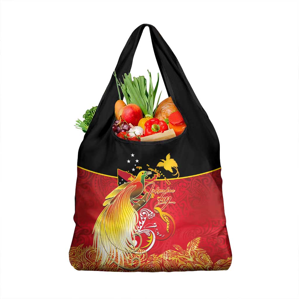 Papua New Guinea Independence Day Grocery Bag Happy Anniversary 50th Bird-of-paradise Melanesian Tattoos LT03 1-pack One Size Black - Polynesian Pride