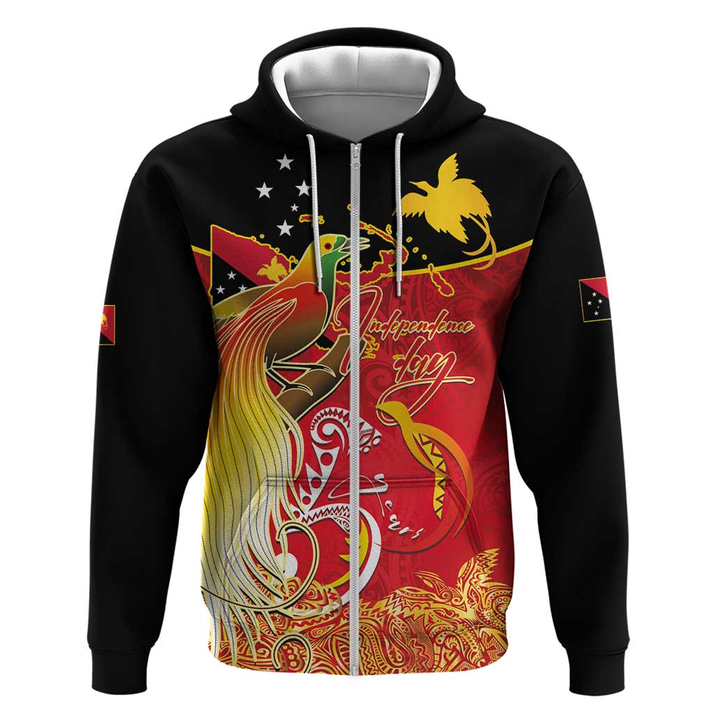 Papua New Guinea Independence Day Hoodie Happy Anniversary 50th Bird-of-paradise Melanesian Tattoos LT03 Zip Hoodie Black - Polynesian Pride