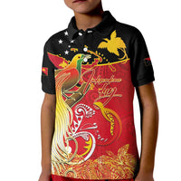 Papua New Guinea Independence Day Kid Polo Shirt Happy Anniversary 50th Bird-of-paradise Melanesian Tattoos LT03 Kid Black - Polynesian Pride
