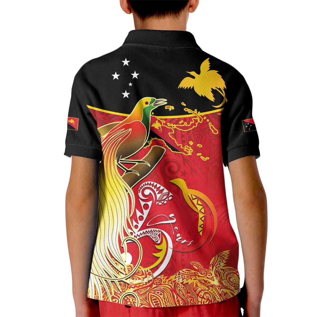 Papua New Guinea Independence Day Kid Polo Shirt Happy Anniversary 50th Bird-of-paradise Melanesian Tattoos LT03 - Polynesian Pride