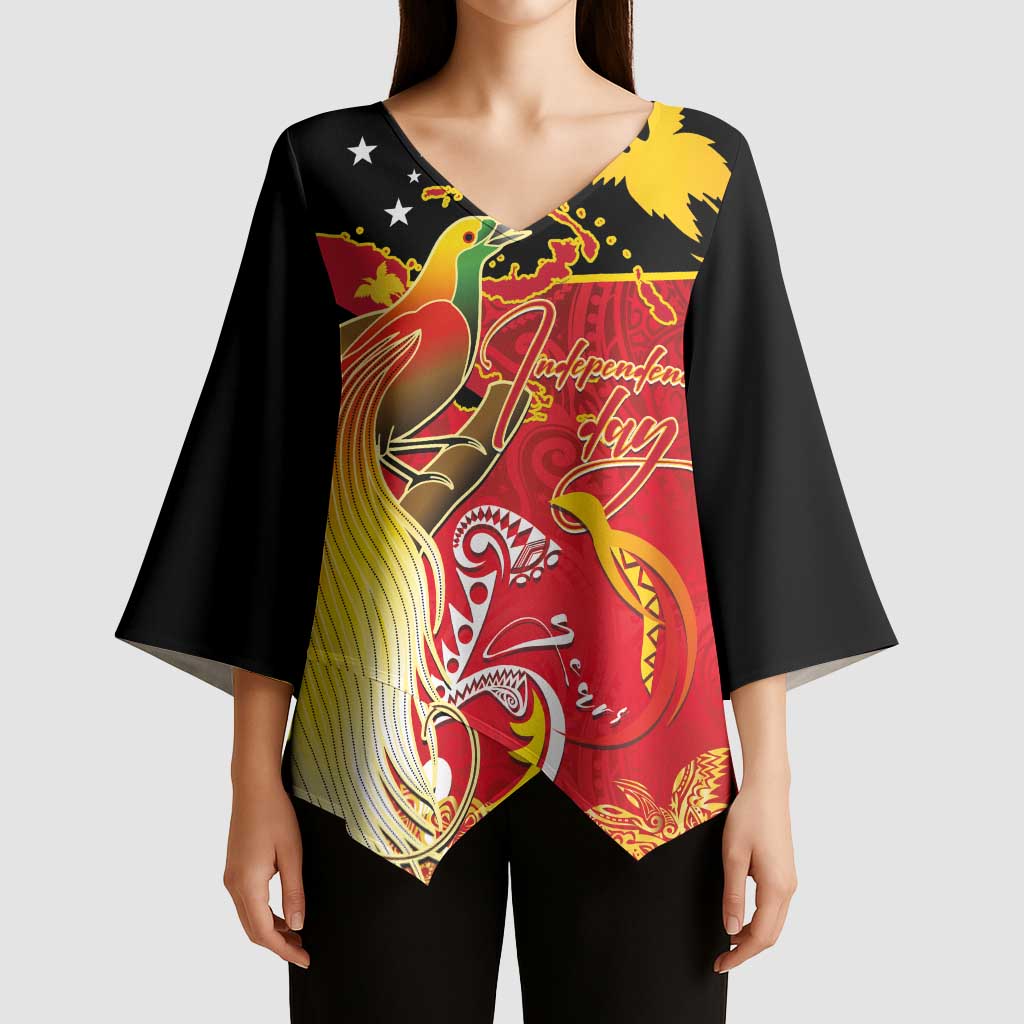 Papua New Guinea Independence Day Kimono Sleeve Blouse Happy Anniversary 50th Bird-of-paradise Melanesian Tattoos LT03 - Polynesian Pride