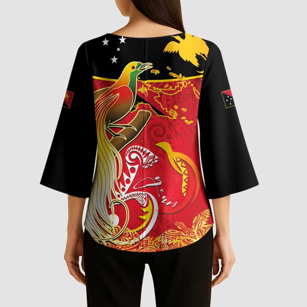 Papua New Guinea Independence Day Kimono Sleeve Blouse Happy Anniversary 50th Bird-of-paradise Melanesian Tattoos LT03 - Polynesian Pride