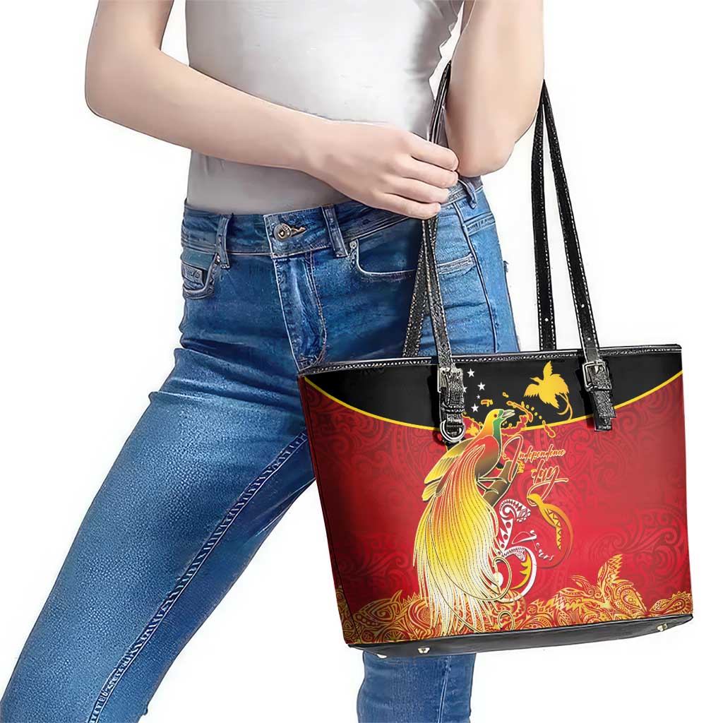 Papua New Guinea Independence Day Leather Tote Bag Happy Anniversary 50th Bird-of-paradise Melanesian Tattoos LT03 - Polynesian Pride