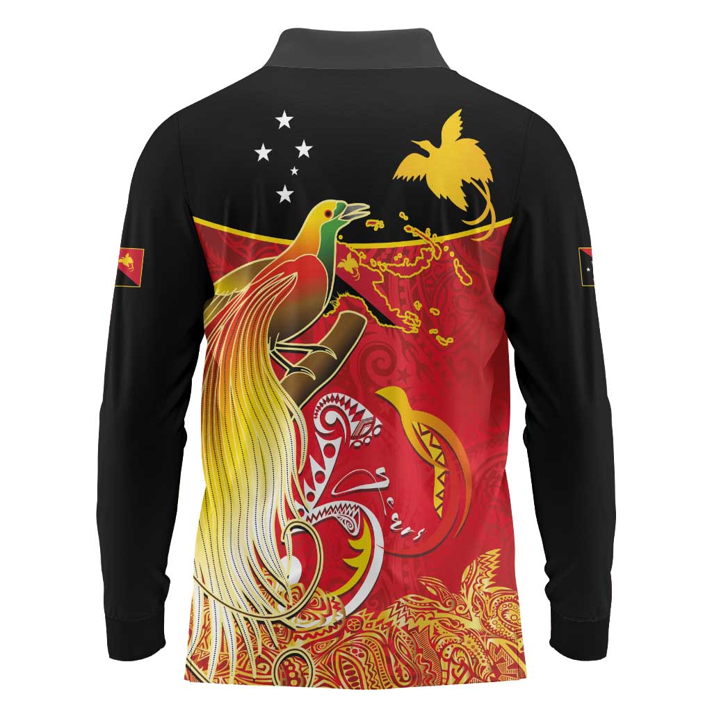 Papua New Guinea Independence Day Long Sleeve Polo Shirt Happy Anniversary 50th Bird-of-paradise Melanesian Tattoos LT03 - Polynesian Pride