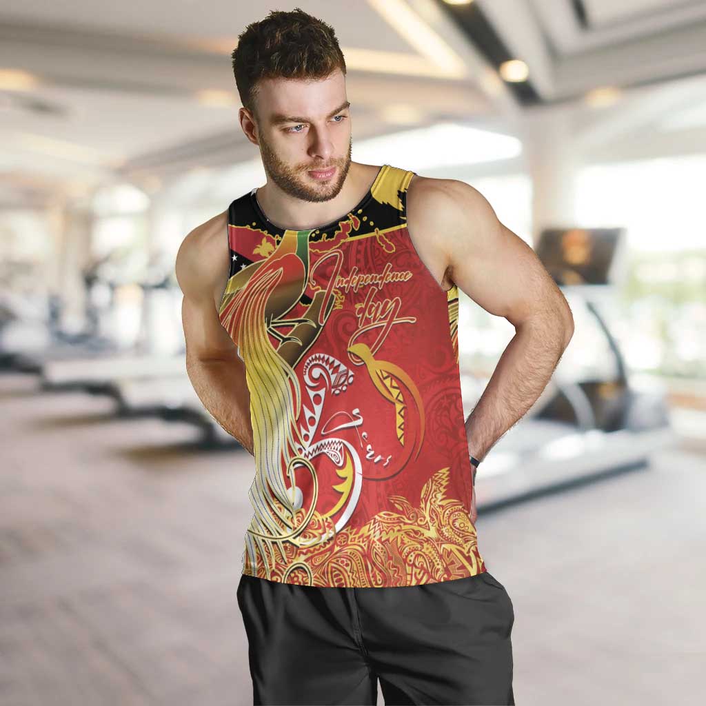 Papua New Guinea Independence Day Men Tank Top Happy Anniversary 50th Bird-of-paradise Melanesian Tattoos LT03 Black - Polynesian Pride