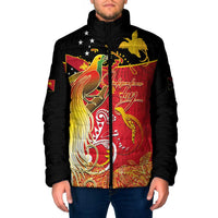 Papua New Guinea Independence Day Padded Jacket Happy Anniversary 50th Bird-of-paradise Melanesian Tattoos LT03 Men Black - Polynesian Pride