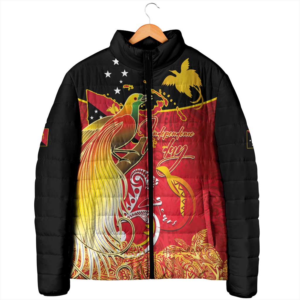 Papua New Guinea Independence Day Padded Jacket Happy Anniversary 50th Bird-of-paradise Melanesian Tattoos LT03 - Polynesian Pride