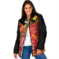 Papua New Guinea Independence Day Padded Jacket Happy Anniversary 50th Bird-of-paradise Melanesian Tattoos LT03 Women Black - Polynesian Pride