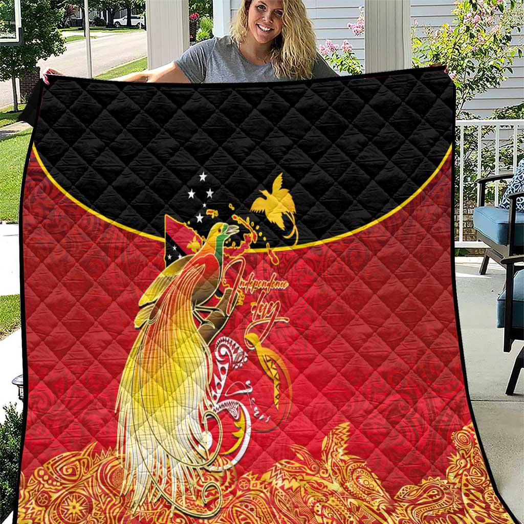 Papua New Guinea Independence Day Quilt Happy Anniversary 50th Bird-of-paradise Melanesian Tattoos LT03 Black - Polynesian Pride