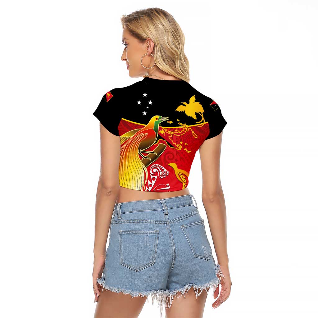 Papua New Guinea Independence Day Raglan Cropped T Shirt Happy Anniversary 50th Bird-of-paradise Melanesian Tattoos LT03 - Polynesian Pride