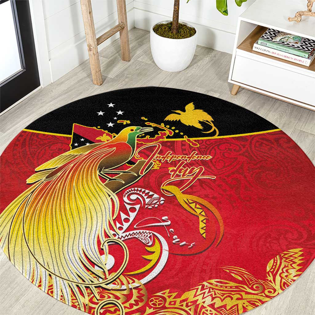 Papua New Guinea Independence Day Round Carpet Happy Anniversary 50th Bird-of-paradise Melanesian Tattoos LT03 Black - Polynesian Pride