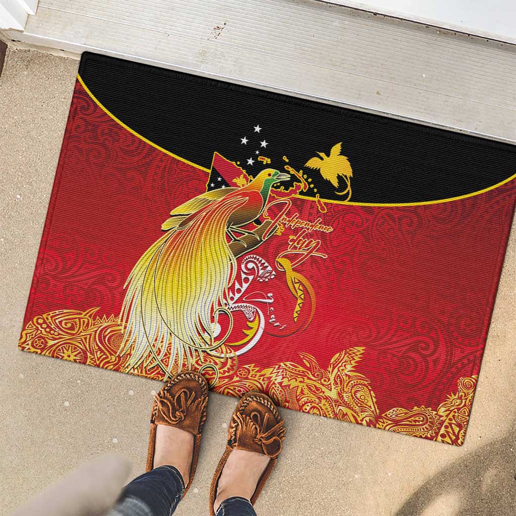 Papua New Guinea Independence Day Rubber Doormat Happy Anniversary 50th Bird-of-paradise Melanesian Tattoos LT03 - Polynesian Pride
