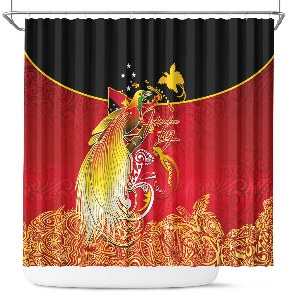 Papua New Guinea Independence Day Shower Curtain Happy Anniversary 50th Bird-of-paradise Melanesian Tattoos LT03 Black - Polynesian Pride