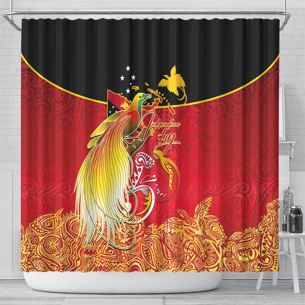 Papua New Guinea Independence Day Shower Curtain Happy Anniversary 50th Bird-of-paradise Melanesian Tattoos LT03 - Polynesian Pride