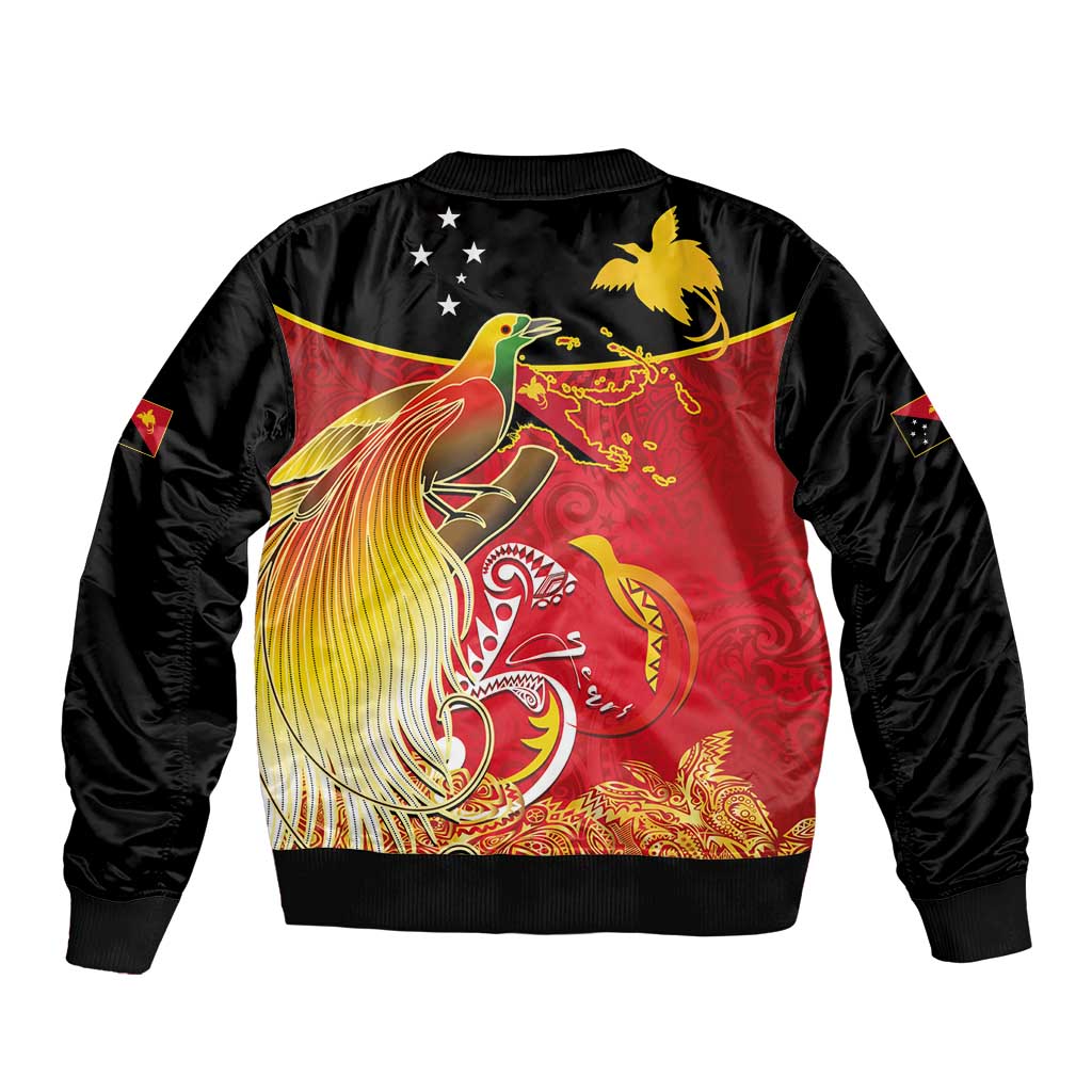 Papua New Guinea Independence Day Sleeve Zip Bomber Jacket Happy Anniversary 50th Bird-of-paradise Melanesian Tattoos LT03 - Polynesian Pride