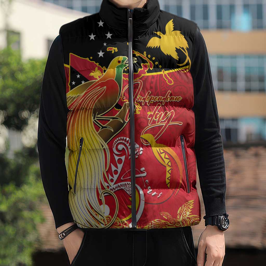 Papua New Guinea Independence Day Sleeveless Puffer Jacket Happy Anniversary 50th Bird-of-paradise Melanesian Tattoos LT03 - Polynesian Pride