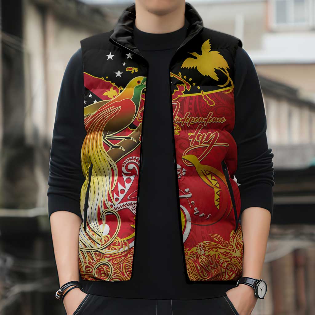 Papua New Guinea Independence Day Sleeveless Puffer Jacket Happy Anniversary 50th Bird-of-paradise Melanesian Tattoos LT03 - Polynesian Pride