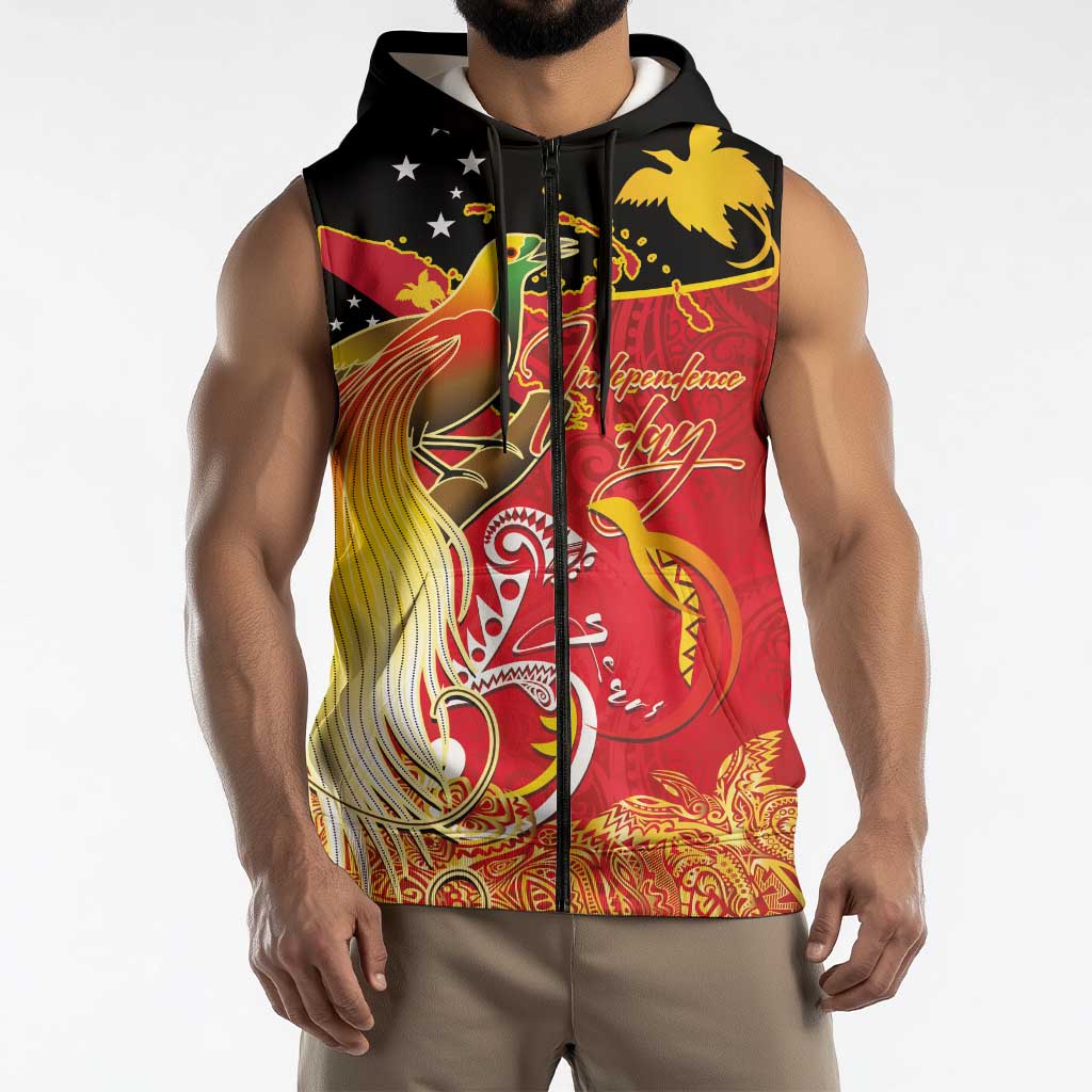 Papua New Guinea Independence Day Sleeveless Zip Hoodie Happy Anniversary 50th Bird-of-paradise Melanesian Tattoos LT03 - Polynesian Pride