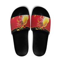 Papua New Guinea Independence Day Slide Sandals Happy Anniversary 50th Bird-of-paradise Melanesian Tattoos LT03 Black - Polynesian Pride