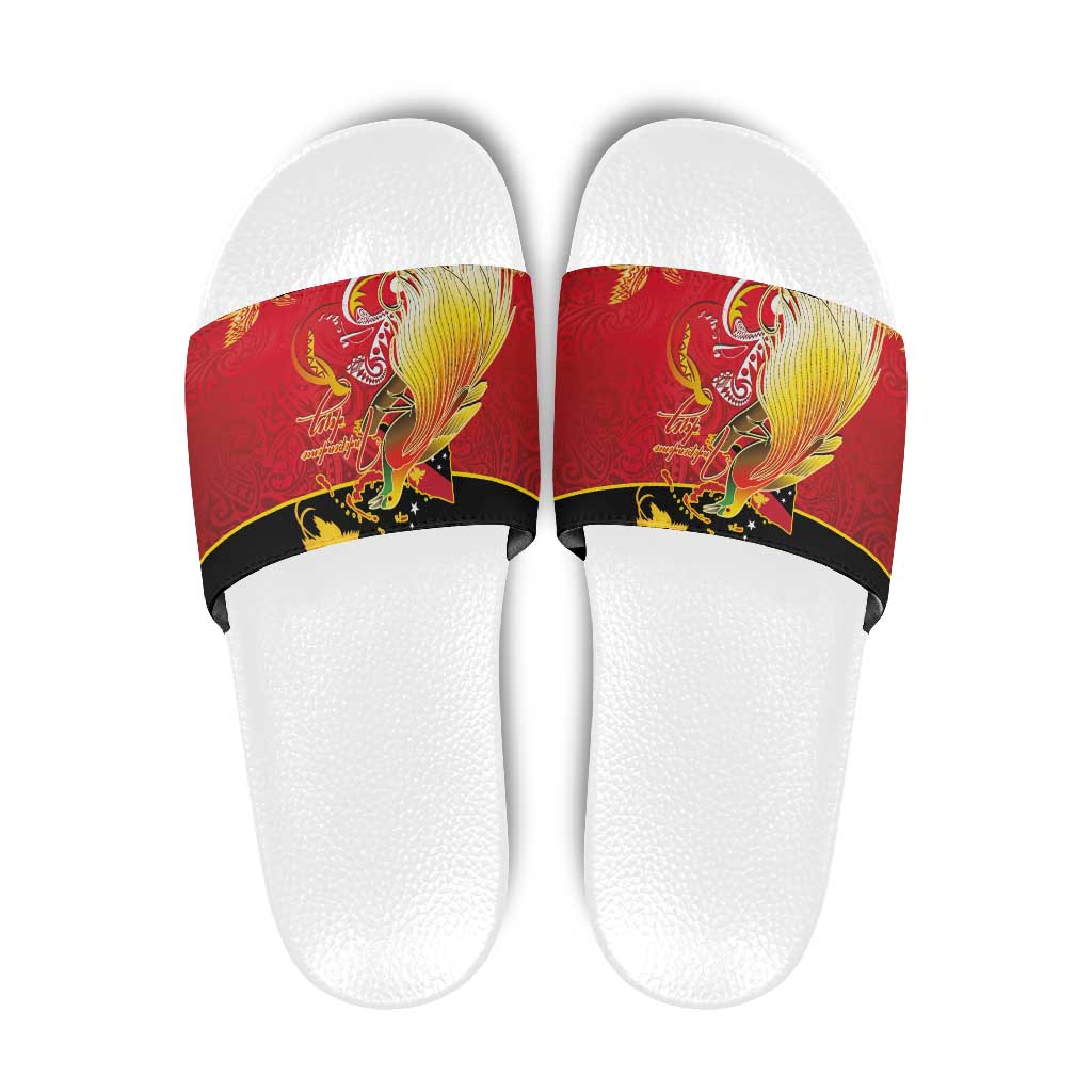 Papua New Guinea Independence Day Slide Sandals Happy Anniversary 50th Bird-of-paradise Melanesian Tattoos LT03 Black - Polynesian Pride