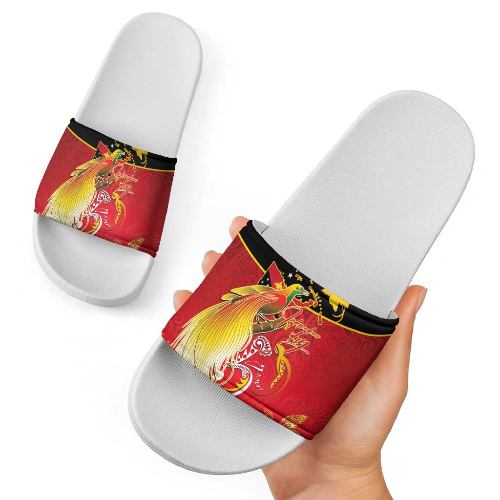 Papua New Guinea Independence Day Slide Sandals Happy Anniversary 50th Bird-of-paradise Melanesian Tattoos LT03 - Polynesian Pride