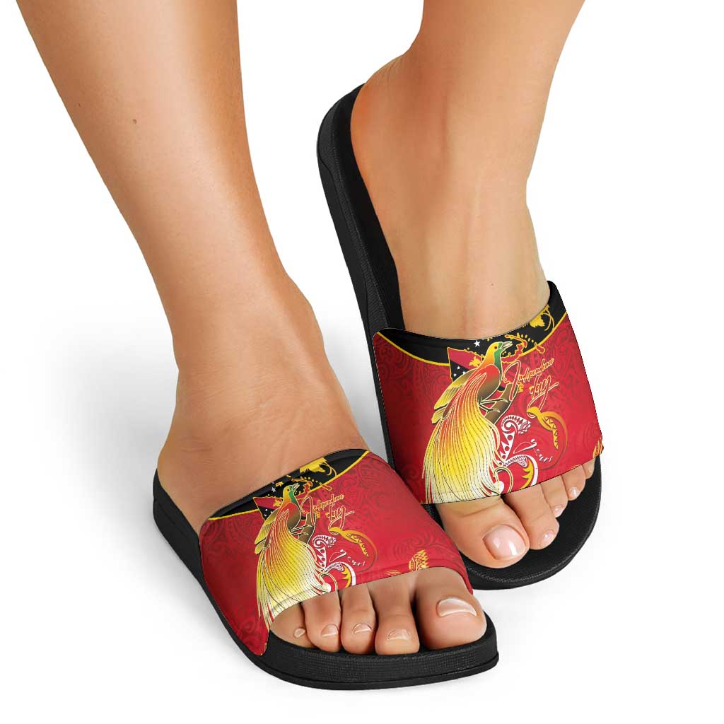Papua New Guinea Independence Day Slide Sandals Happy Anniversary 50th Bird-of-paradise Melanesian Tattoos LT03 - Polynesian Pride