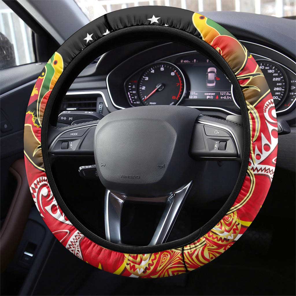 Papua New Guinea Independence Day Steering Wheel Cover Happy Anniversary 50th Bird-of-paradise Melanesian Tattoos LT03 - Polynesian Pride