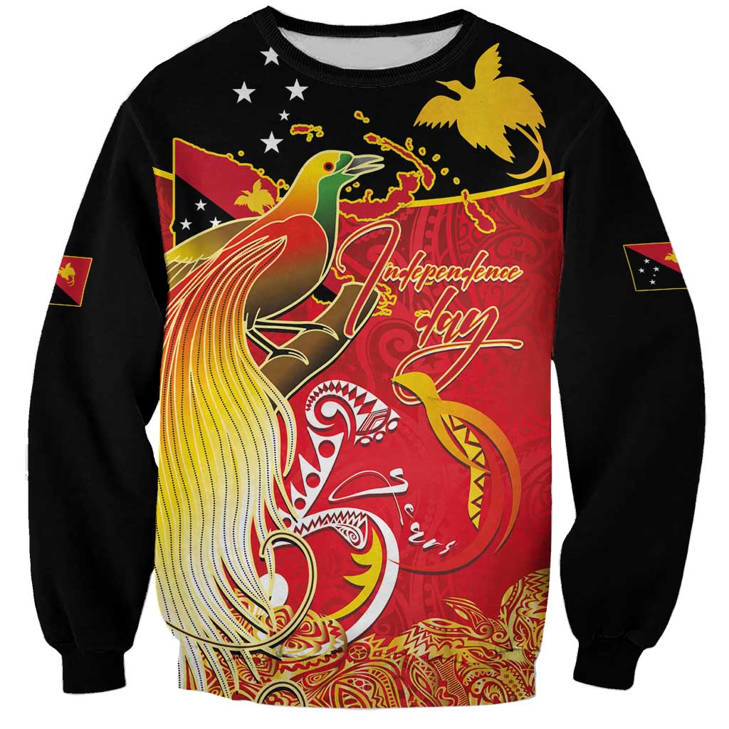 Papua New Guinea Independence Day Sweatshirt Happy Anniversary 50th Bird-of-paradise Melanesian Tattoos LT03 Unisex Black - Polynesian Pride