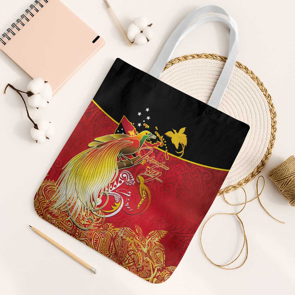 Papua New Guinea Independence Day Tote Bag Happy Anniversary 50th Bird-of-paradise Melanesian Tattoos LT03 White Strap One Size Black - Polynesian Pride