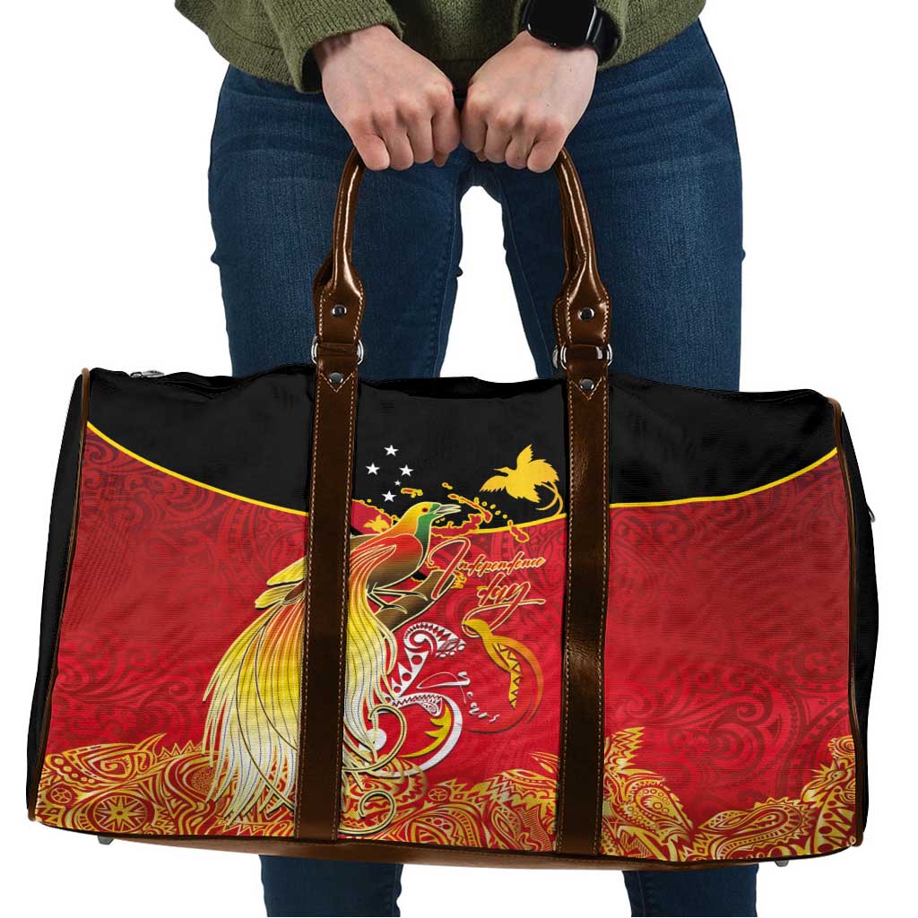 Papua New Guinea Independence Day Travel Bag Happy Anniversary 50th Bird-of-paradise Melanesian Tattoos LT03 Black - Polynesian Pride