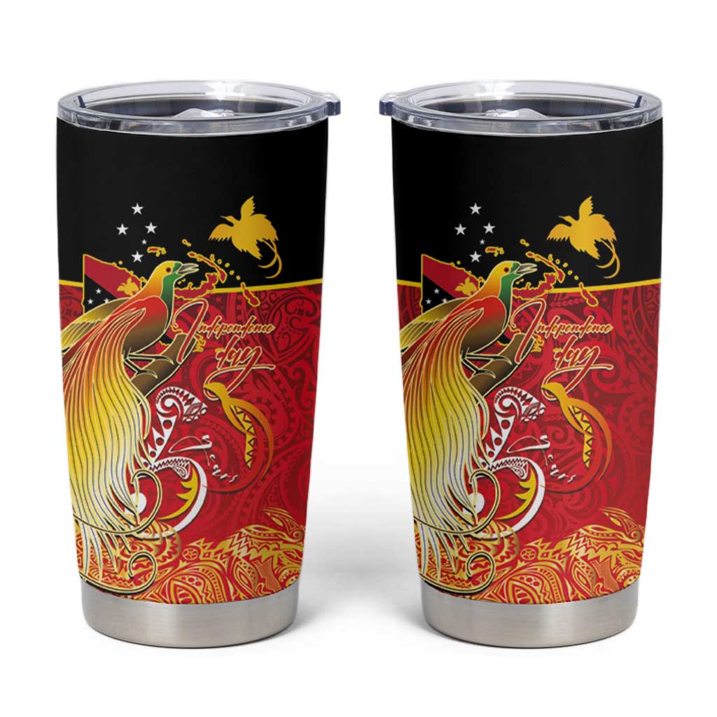 Papua New Guinea Independence Day Tumbler Cup Happy Anniversary 50th Bird-of-paradise Melanesian Tattoos LT03 Black - Polynesian Pride