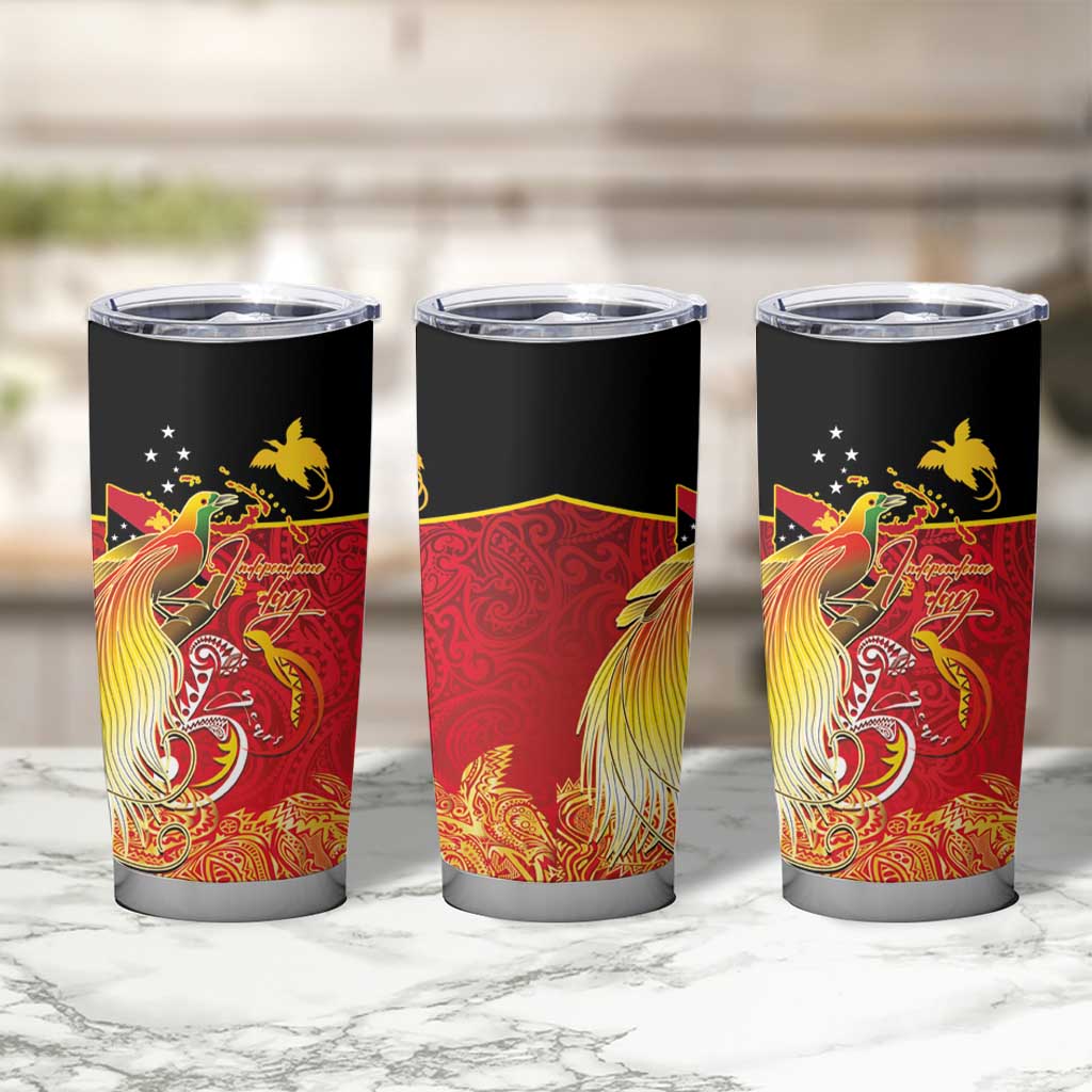 Papua New Guinea Independence Day Tumbler Cup Happy Anniversary 50th Bird-of-paradise Melanesian Tattoos LT03 - Polynesian Pride