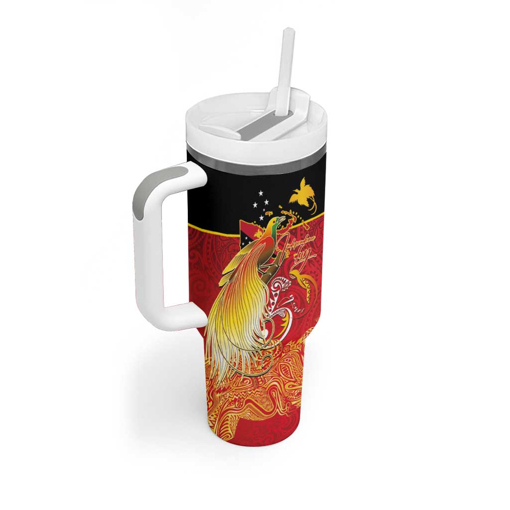 Papua New Guinea Independence Day Tumbler With Handle Happy Anniversary 50th Bird-of-paradise Melanesian Tattoos LT03 - Polynesian Pride
