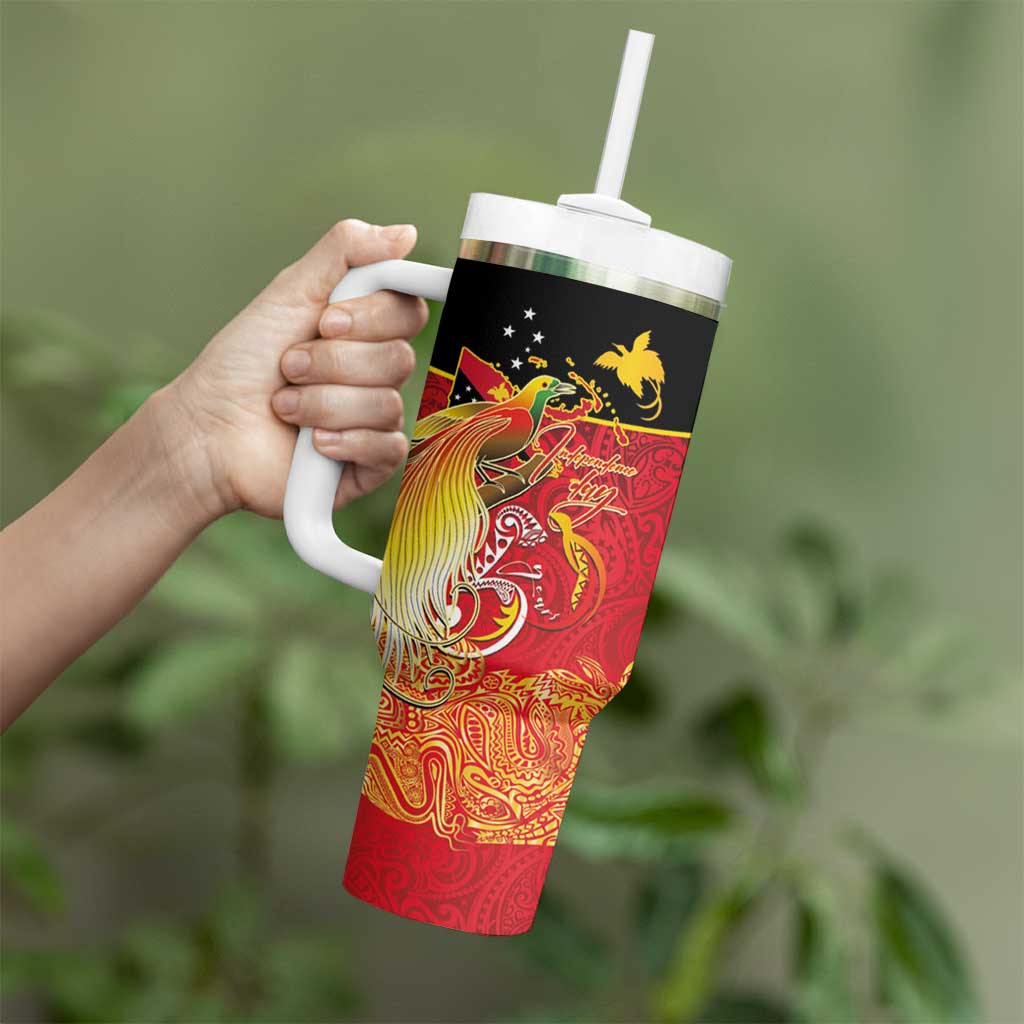 Papua New Guinea Independence Day Tumbler With Handle Happy Anniversary 50th Bird-of-paradise Melanesian Tattoos LT03 - Polynesian Pride