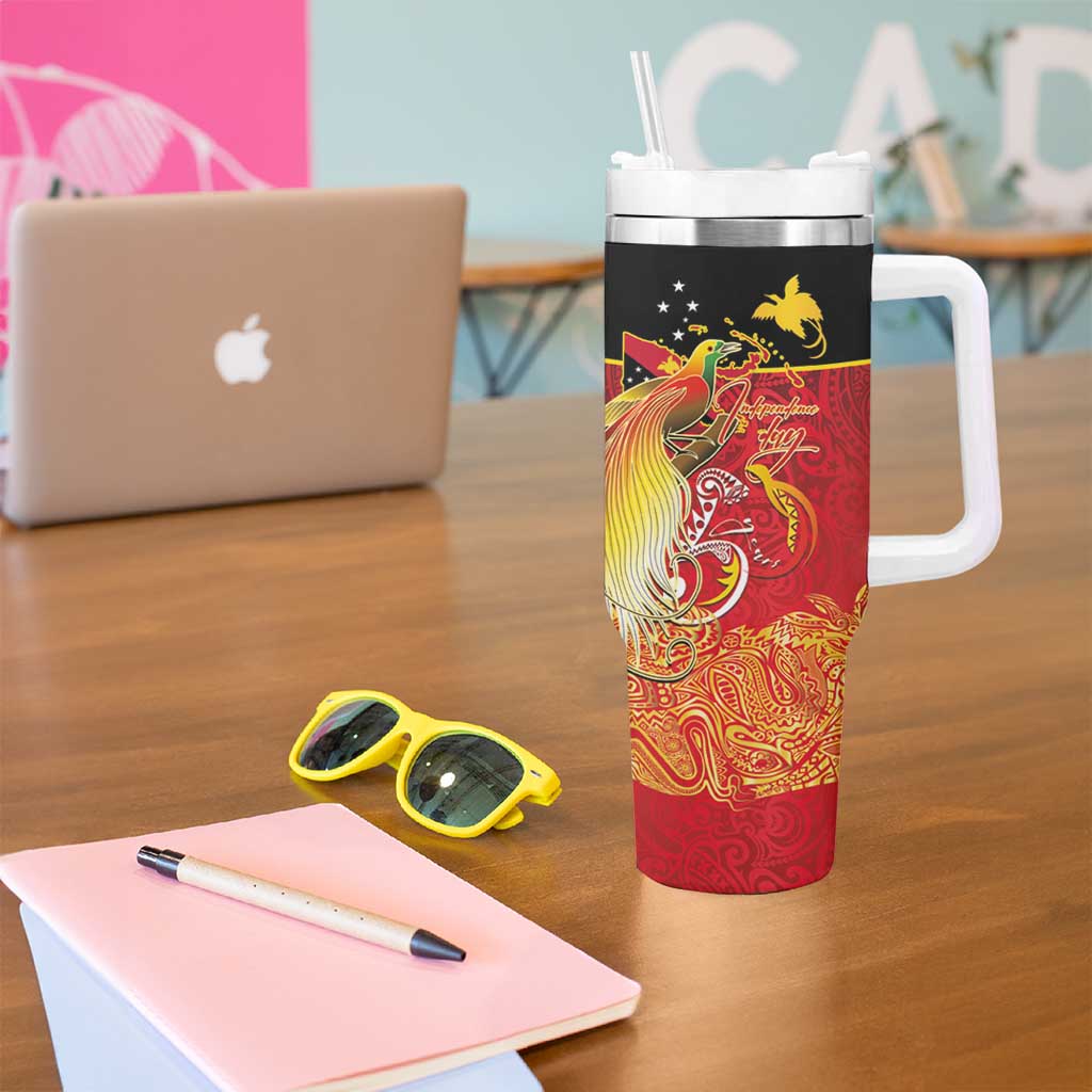 Papua New Guinea Independence Day Tumbler With Handle Happy Anniversary 50th Bird-of-paradise Melanesian Tattoos LT03 - Polynesian Pride