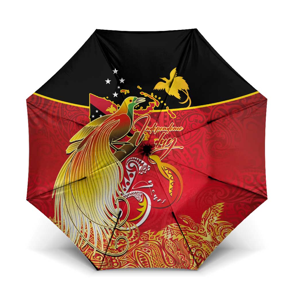 Papua New Guinea Independence Day Umbrella Happy Anniversary 50th Bird-of-paradise Melanesian Tattoos LT03 One Size Folded 11.42 inch Opened Diameter 37.4 inch Black - Polynesian Pride