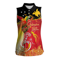 Papua New Guinea Independence Day Women Sleeveless Polo Shirt Happy Anniversary 50th Bird-of-paradise Melanesian Tattoos LT03 Female Black - Polynesian Pride