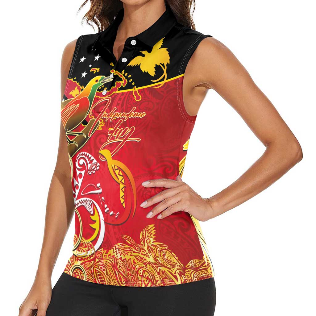 Papua New Guinea Independence Day Women Sleeveless Polo Shirt Happy Anniversary 50th Bird-of-paradise Melanesian Tattoos LT03 - Polynesian Pride