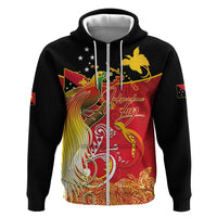 Papua New Guinea Independence Day Zip Hoodie Happy Anniversary 50th Bird-of-paradise Melanesian Tattoos LT03 Zip Hoodie Black - Polynesian Pride
