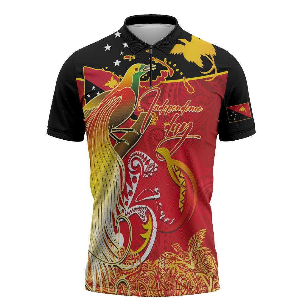 Papua New Guinea Independence Day Zipper Polo Shirt Happy Anniversary 50th Bird-of-paradise Melanesian Tattoos - Polynesian Pride