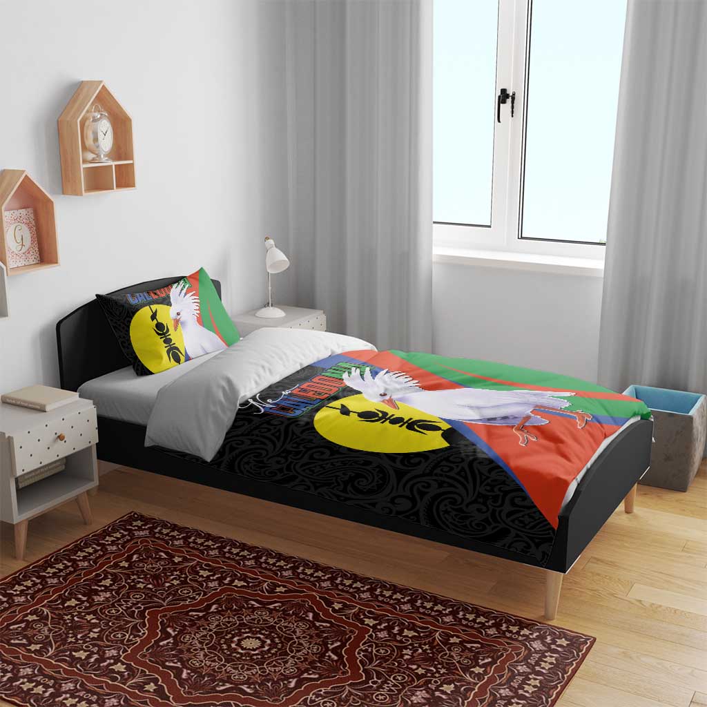 New Caledonia Bedding Set Kagu Bird and The Seal with Melanesian Culture - Polynesian Pride