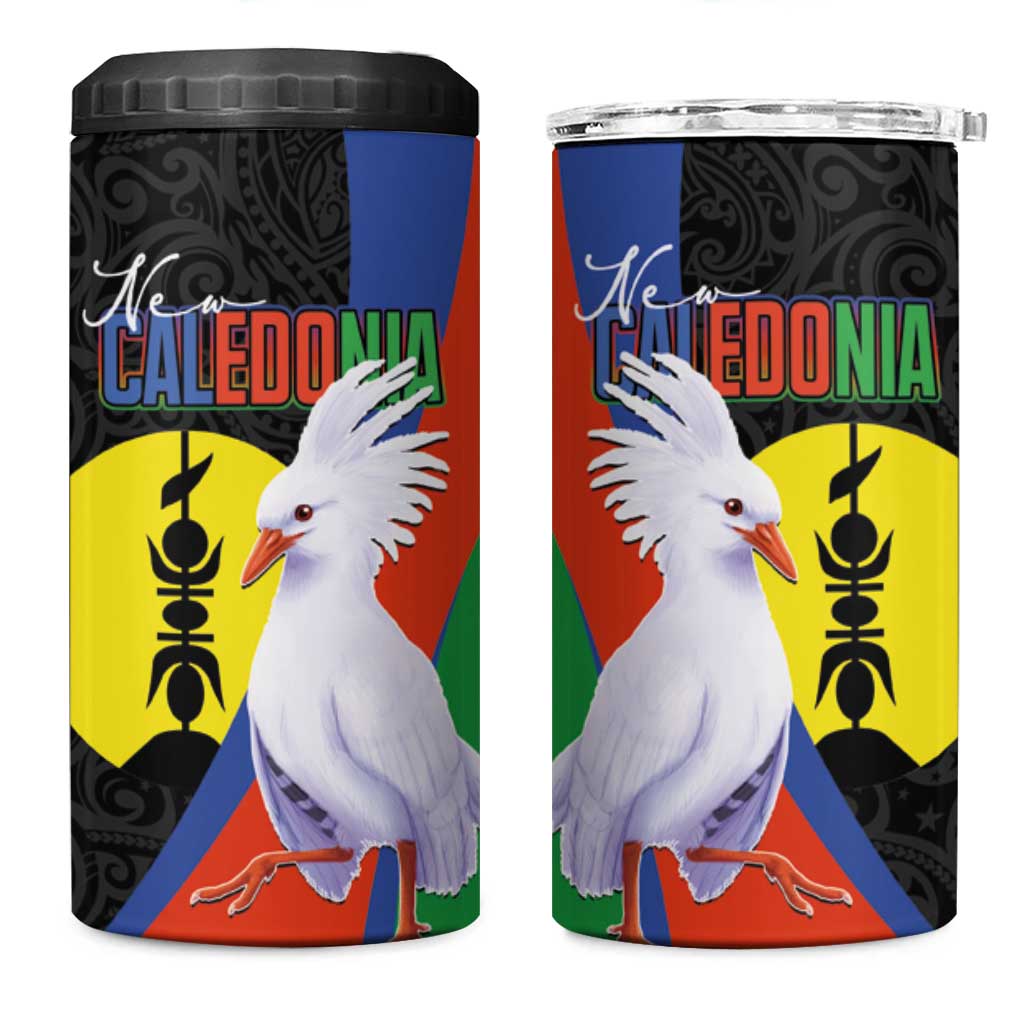 New Caledonia 4 in 1 Can Cooler Tumbler Kagu Bird and The Seal with Melanesian Culture LT03 One Size: 16 oz Black - Polynesian Pride